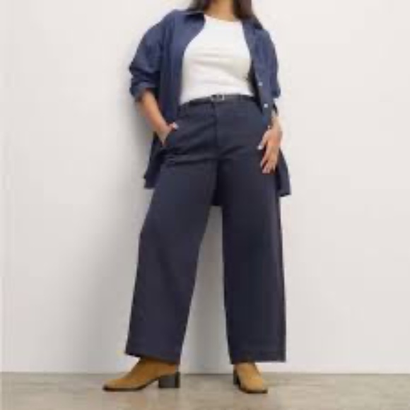 Everlane Original Wide Leg Cropped Pants Navy - Picture 2 of 6